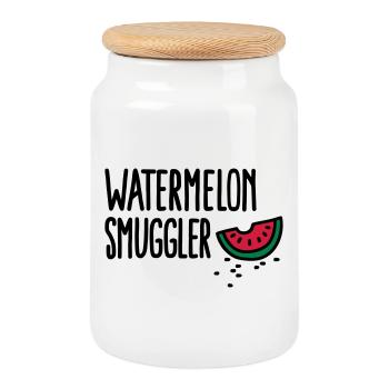 Watermelon smuggler - Cookie Jar with Wooden Lid - white - Front