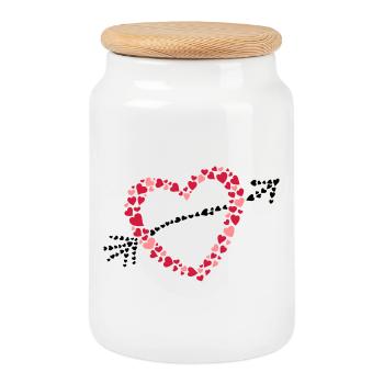 Grand coeur avec une flèche de nombreux cœurs. - Boîte à biscuits avec couvercle en bois - blanc - Devant
