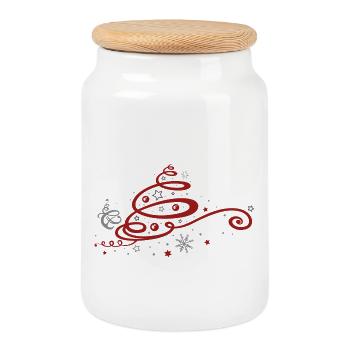 Christmas. Christmas tree with reindeer. - Cookie Jar with Wooden Lid - white - Front