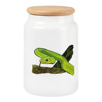 Glowing Green Snake in the Jungle - Cookie Jar with Wooden Lid - white - Front