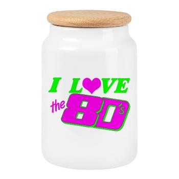 Fête des années 80 Rétro des années 80 Kult , j’adore les années 80 (25) - Boîte à biscuits avec couvercle en bois - blanc - Devant
