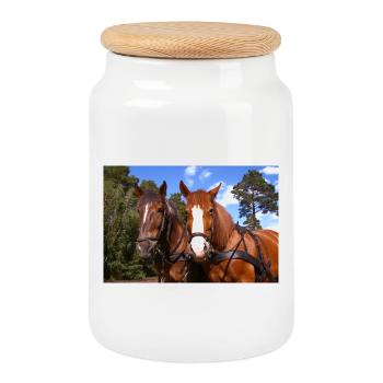 Équipe de chevaux - Boîte à biscuits avec couvercle en bois - blanc - Devant