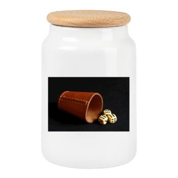 dice cup - Cookie Jar with Wooden Lid - white - Front