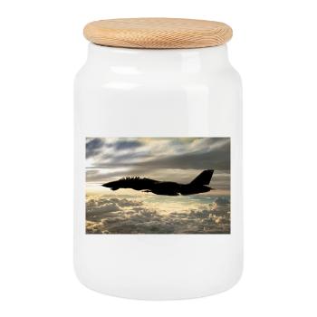 F-14 - Cookie Jar with Wooden Lid - white - Front