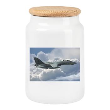 F-14 - Cookie Jar with Wooden Lid - white - Front