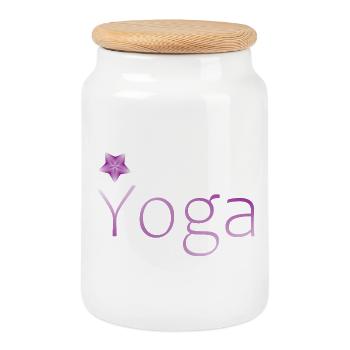yoga méditation idée cadeau cadeau - Boîte à biscuits avec couvercle en bois - blanc - Devant