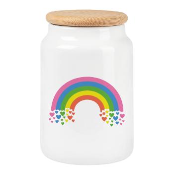 Rainbow with hearts - Cookie Jar with Wooden Lid - white - Front
