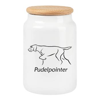 Pointeur caniche - Boîte à biscuits avec couvercle en bois - blanc - Devant