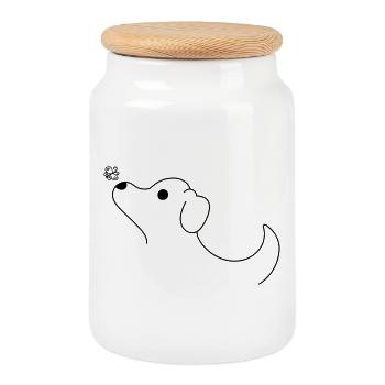 chien - Boîte à biscuits avec couvercle en bois - blanc - Devant