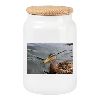 Ente Entchen Wildente Poster Tierposter Geschenk - Keksdose mit Holzdeckel - Weiß - Vorne