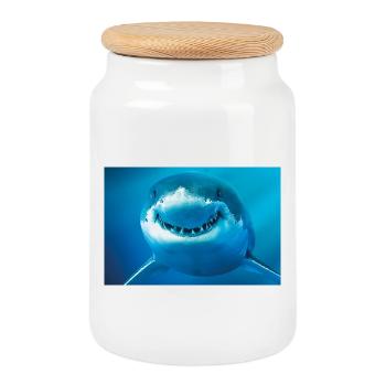 Requin souriant sous l’eau - Boîte à biscuits avec couvercle en bois - blanc - Devant