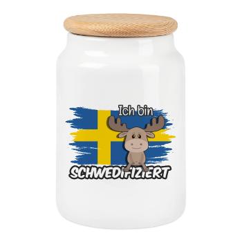 ch bin Schwedifiziert Spruch Flagge Elch - Keksdose mit Holzdeckel - Weiß - Vorne
