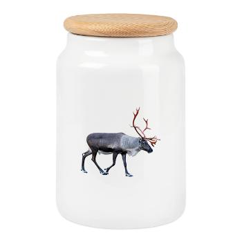 Reindeer - Cookie Jar with Wooden Lid - white - Front