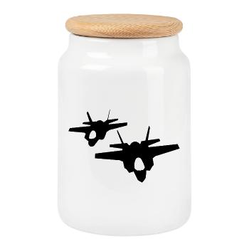 F-35 Blitz II | F 35 | F35 | Kampfflugzeug - Keksdose mit Holzdeckel - Weiß - Vorne