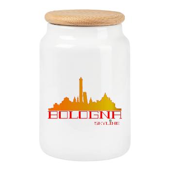 Bologna Skyline Orange Red - Cookie Jar with Wooden Lid - white - Front