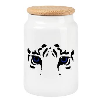 tiger head - Cookie Jar with Wooden Lid - white - Front