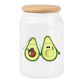 Avocado newlyweds wedding gift for vegans - Cookie Jar with Wooden Lid - white - Front