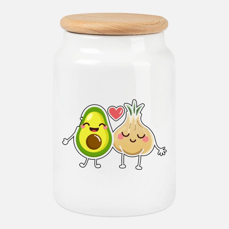 Avocado Trifft Knoblauch - Keksdose mit Holzdeckel - Weiß