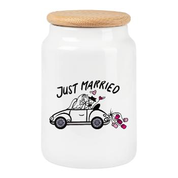 Voiture de mariage amoureuse des cœurs - Boîte à biscuits avec couvercle en bois - blanc - Devant