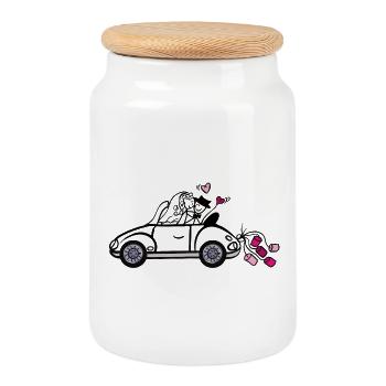 Stick Figure Wedding - Cookie Jar with Wooden Lid - white - Front