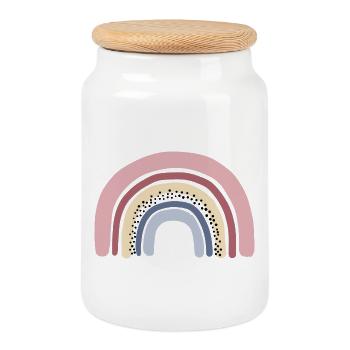 Regenbogen pastel - Keksdose mit Holzdeckel - Weiß - Vorne