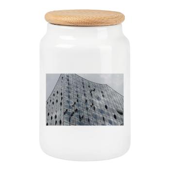 Elbphilharmonie with window cleaners - Cookie Jar with Wooden Lid - white - Front
