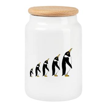 Aufsteigende Pinguin-Silhouetten - Keksdose mit Holzdeckel - Weiß - Vorne