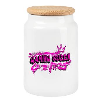 Gaming Queen Graffiti Design - Keksdose mit Holzdeckel - Weiß - Vorne