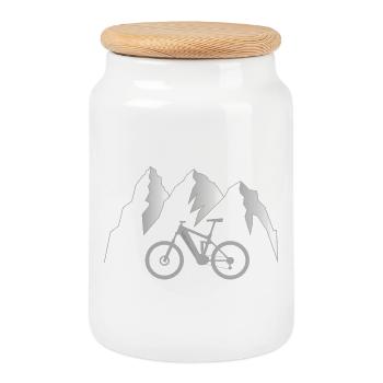 e Mountainbike, Alpen Trail - Keksdose mit Holzdeckel - Weiß - Vorne