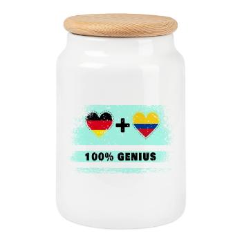 Allemagne et Colombie 100 % Genial / Cadeau - Boîte à biscuits avec couvercle en bois - blanc - Devant