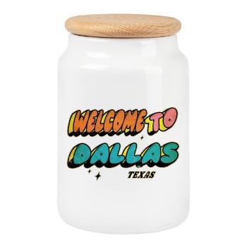 Welcome to Dallas Texas Design - Cookie Jar with Wooden Lid - white - Front