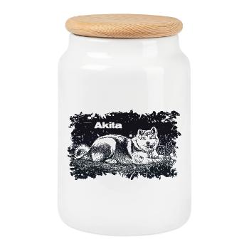 Akita - Boîte à biscuits avec couvercle en bois - blanc - Devant