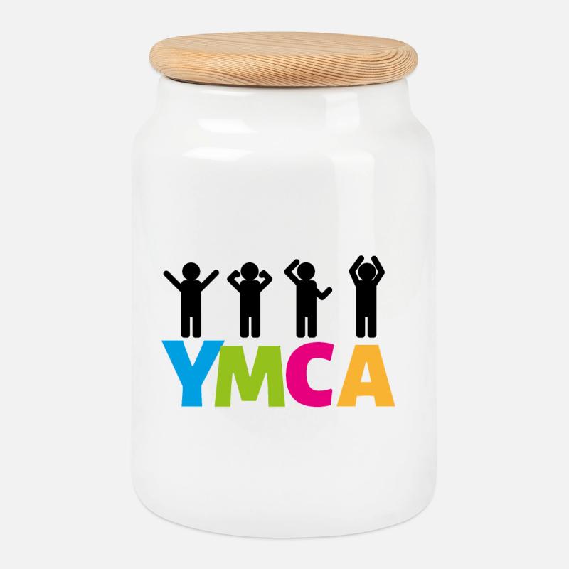 YMCA - Cookie Jar with Wooden Lid - white