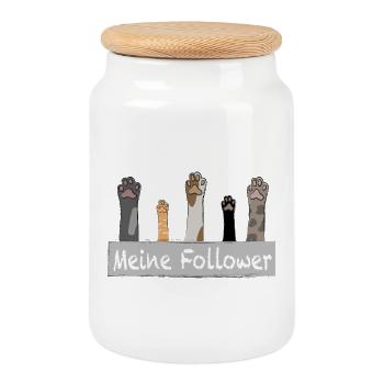 Meine Follower - Katzenpfoten - Keksdose mit Holzdeckel - Weiß - Vorne
