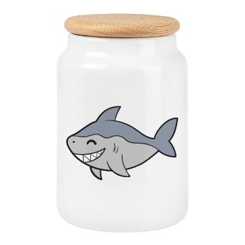 Requin Requin - Boîte à biscuits avec couvercle en bois - blanc - Devant