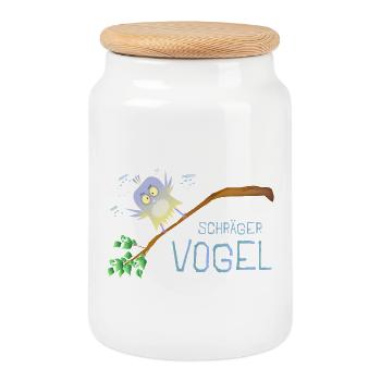 Schräger Vogel - Keksdose mit Holzdeckel - Weiß - Vorne