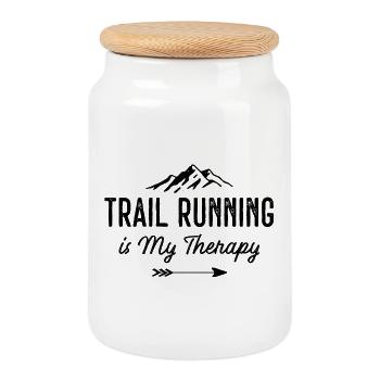 Ultra Running is My Therapy - Cookie Jar with Wooden Lid - white - Front