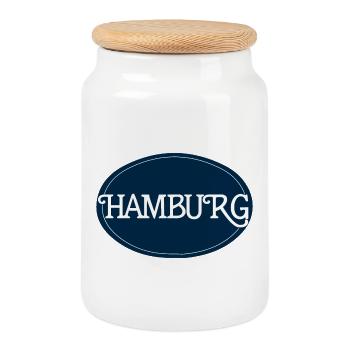 Logo du tour de Hambourg Typographie - Boîte à biscuits avec couvercle en bois - blanc - Devant