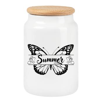 Motif d’été avec papillon, femmes cadeaux - Boîte à biscuits avec couvercle en bois - blanc - Devant