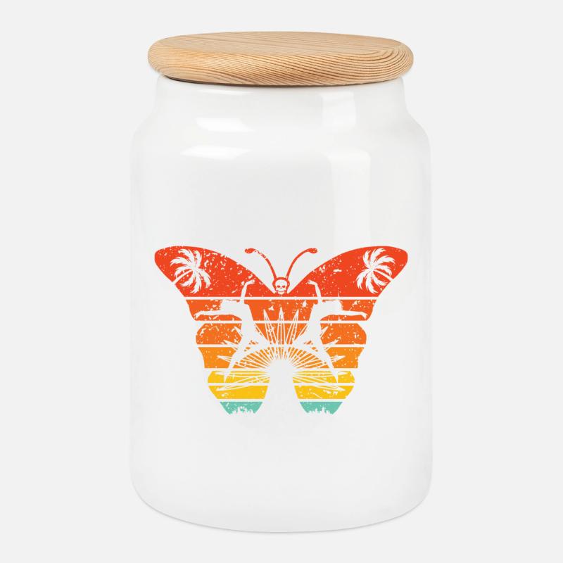 Strange Butterfly Effect - Cookie Jar with Wooden Lid - white