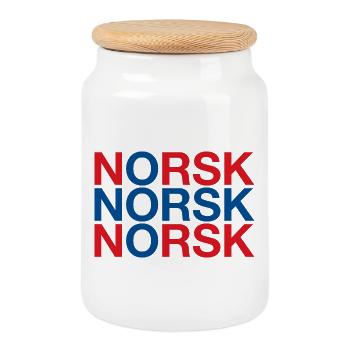 NORSK Norway Norwegen Norwegische Flagge - Keksdose mit Holzdeckel - Weiß - Vorne