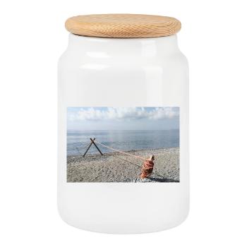 Marine Rope on the Sea - Cookie Jar with Wooden Lid - white - Front