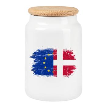 EU Denmark Flag Fusion - Cookie Jar with Wooden Lid - white - Front