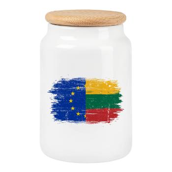 Mélange de drapeaux de l’UE et de la Lituanie - Boîte à biscuits avec couvercle en bois - blanc - Devant