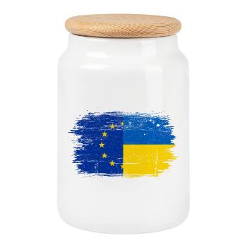 Fusion du drapeau de l’UE et de l’Ukraine - Boîte à biscuits avec couvercle en bois - blanc - Devant