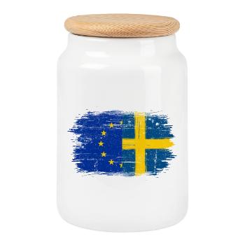 EU-Schweden Pinsel Flagge Fusion - Keksdose mit Holzdeckel - Weiß - Vorne