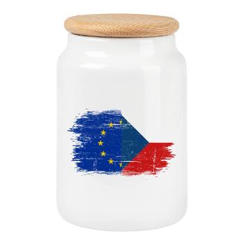 Eu europe drapeau de la République tchèque - Boîte à biscuits avec couvercle en bois - blanc - Devant