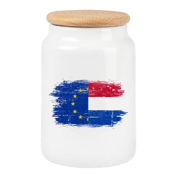 EU Dutch Flag Fusion - Cookie Jar with Wooden Lid - white - Front