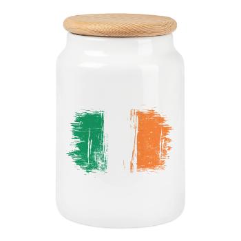 Impression au coup de pinceau du drapeau irlandais - Boîte à biscuits avec couvercle en bois - blanc - Devant