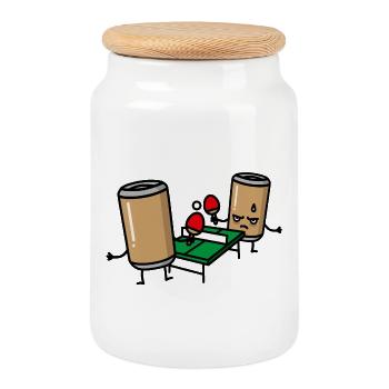 Drôle beer pong tennis de table canette de ping-pong - Boîte à biscuits avec couvercle en bois - blanc - Devant
